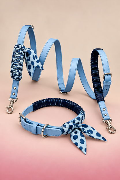 Blue Pup  Hands Free multifunkciós póráz + nyakörv kék színben